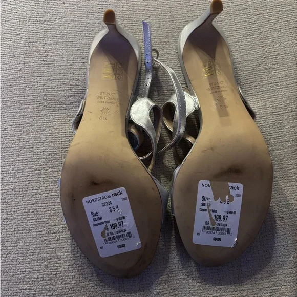 Stuart Weitzman mariposa leather silver heels - Picture 3 of 5